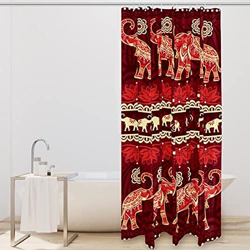 Lilibeely Polyester Duş Perdesi banyo perdesi için Ana Banyo, çocuk Banyo, konuk Banyo Kırmızı Boho Afrika Fil Desen 66 X 72