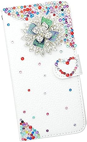 Peri Sanat Kristal Cüzdan Kılıf ile Uyumlu Samsung Galaxy S9 Artı-Pretty Çiçekler - Beyaz-3D El Yapımı Sparkly Glitter Bling