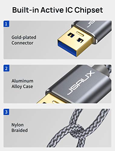 USB 3.0 Uzatma Kablosu, JSAUX 2'li Paket 6.6 ft USB A Erkek USB A Dişi Genişletici Kablosu 5Gbps Veri Aktarımı USB Flash Sürücü,