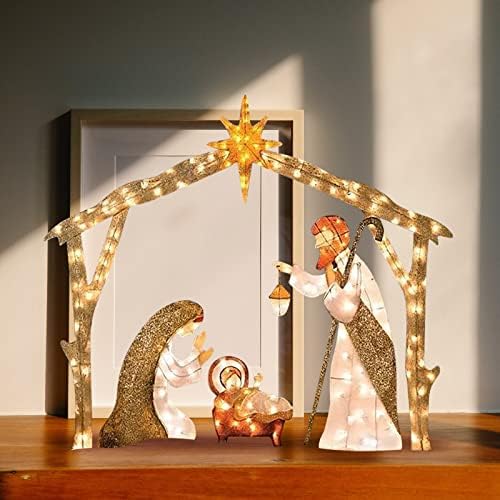Açık doğuş sahne Avlu ev paskalya dekorasyon-ışıklı doğuş sahne kutsal aile doğuş sahne Led ışıkları ile Set paskalya süs Noel