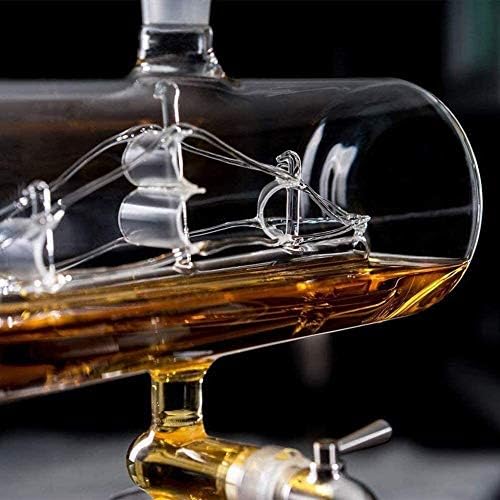 Viski Sürahi Seti ile 4 Gözlük ve Meşe Ahşap Standı, benzersiz Likör Dağıtıcı için Scotch, Rom ve Alkol viski sürahi