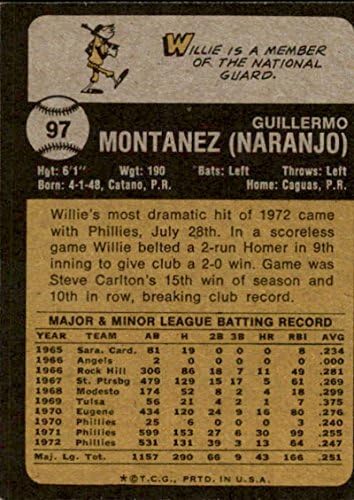 1973 Topps 97 Willie Montanez Philadelphia Phillies MLB Beyzbol Kartı VG / EX Çok İyi / Mükemmel
