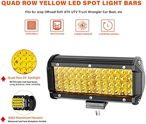7 İnç Sarı led ışık çubukları, nıfeıda 2 ADET 240 W 24,000 LM Quad Row Spot sürüş ışıkları Amber Sis Off Road Çalışma ışıkları