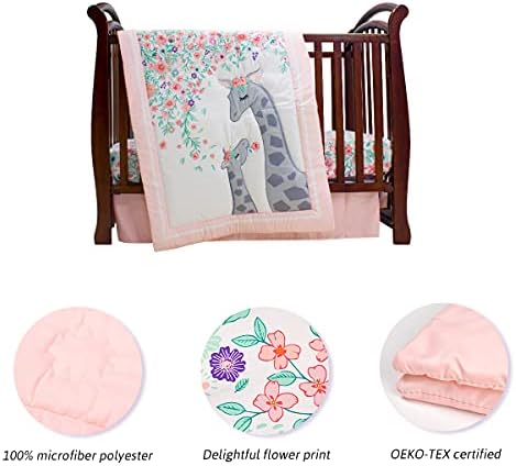 Bebek Kız Beşik Yatak Setleri Beşik Seti Kızlar için Mini Çiçek Kreş Beşik Yatak Setleri 3 Parça Pembe ve Gri Prenses Beşik