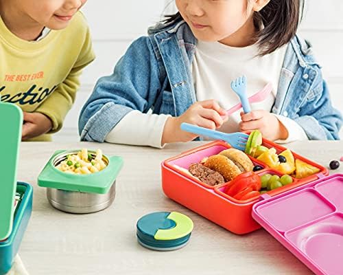 Çocuklar için OmieBox Bento Kutusu - Sızdırmaz Termos Gıda Kavanozlu Yalıtımlı Bento Öğle Yemeği Kutusu - 3 Bölme, İki Sıcaklık
