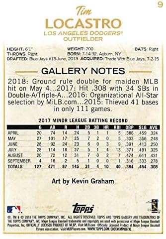 2018 Topps Galeri Ahşap Beyzbol Paralel 9 Tim Locastro Los Angeles Dodgers Resmi MLB Beyzbol Ticaret Kartı Ham (NM veya Daha