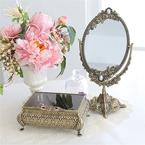 Banyo makyaj aynası Metal Çift Taraflı Ayna Masaüstü Giriş makyaj aynası Retro Ev Prenses Ayna Yüksek Çözünürlüklü Oval Masaüstü