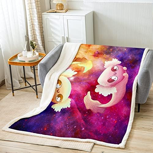 Axolotl yatak battaniyesi Kraliçe 90X 90, Pastel Gökkuşağı Atmak Battaniye Çocuk Kız Kadınlar İçin Altın Yıldız Yıldızlı Gökyüzü