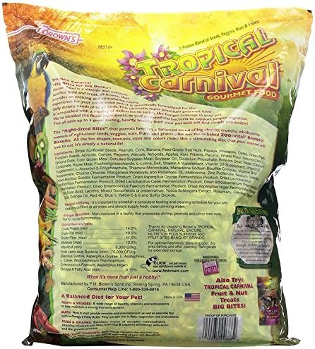 Tropical Carnival F. M. Brown's, Gurme Amerika Papağanı Yiyecekleri Büyük Gagalar için Büyük Isırıklar - Probiyotikli Tohumlar,