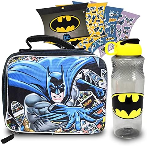 DC Dükkanı Batman Öğle Yemeği Çantası ve Şişe Paketi ~ Çocuklar İçin Batman Okul Öğle Yemeği Malzemeleri, Yalıtımlı Batman