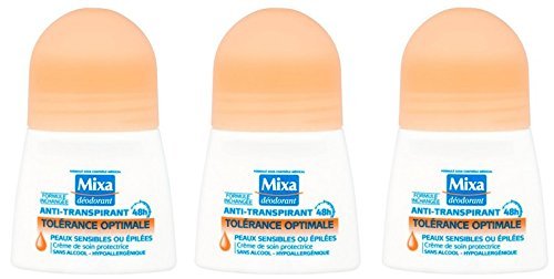Mixa - Déodorant Femme Bille Tolérance Optimale Pour Peaux Sensibles ou Epilés - 50 ml - Pack of 3