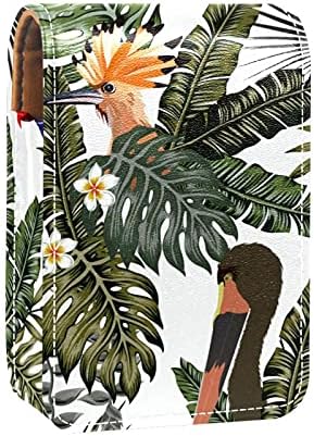 Tropikal Kuş Yaprakları Ruj Kutusu Ruj kutusu Tutucu İle Ayna, Taşınabilir Seyahat Dudak Parlatıcısı Kılıfı, su geçirmez Deri