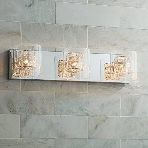 Sarılmış tel Modern duvar ışık Cilalı Krom Gümüş Metal Kablolu 22 Geniş 3-ışık fikstür Temizle Cam Silindir Gölge için banyo