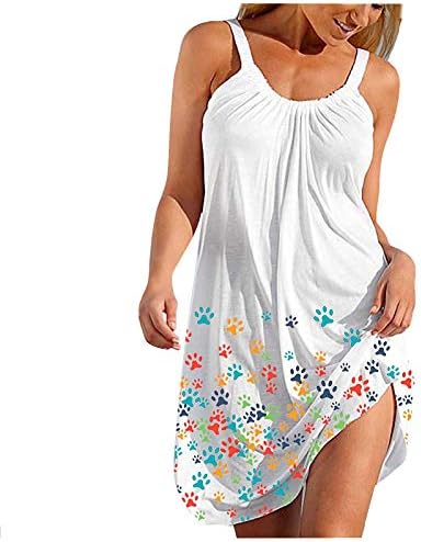 HUİHAİXİANGBAO yaz elbisesi Kadınlar için Ayçiçeği Baskı Tankı Elbise Kolsuz Rahat Plaj Parti Sundress Mini kısa Elbise
