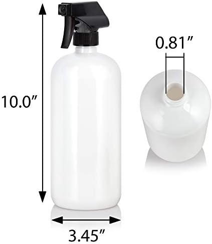 32 oz Beyaz Plastik PET Boston Yuvarlak Şişe (BPA İçermez) (12 Paket) (Siyah, Tetikleyici Sprey)