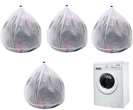 Eıoflıa İpli ile 4 ADET Örgü Çamaşır Torbası Yıkama Torbası, Yeniden Kullanılabilir Çamaşır Makinesi Net Büyük Çamaşır Torbaları