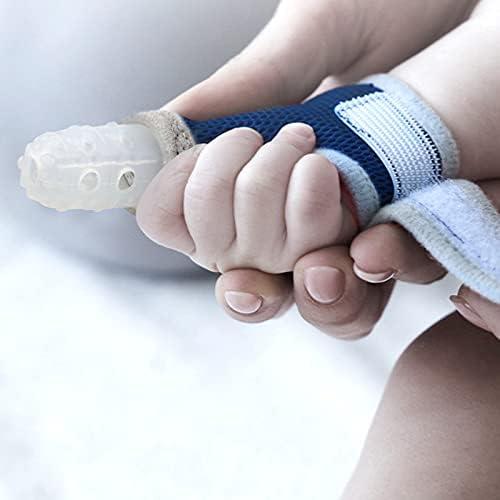2 Adet Silikon Toddler Bebek Parmak Koruma ile Nefes Bilek Bandı Başparmak Kiti önlemek için Çocuk Emme Parmaklar (Mavi)