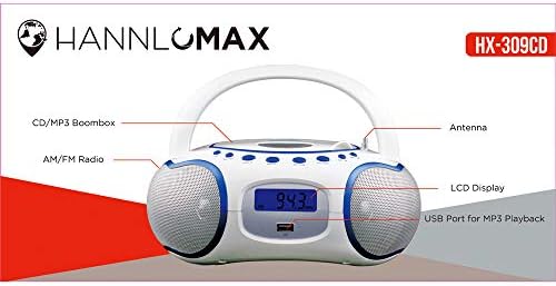 HANNLOMAX HX-309CD Portable CD / MP3 Boombox, AM / FM Radyo, Bluetooth, MP3 Çalma için USB Bağlantı Noktası, Aux-ın, LCD Ekran