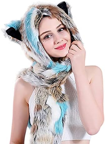 ShıyıUP Kış Faux Kürk Şapka Eşarp Eldiven 3-in-1 Sevimli Hayvan Şapka İle Paws Kulaklar