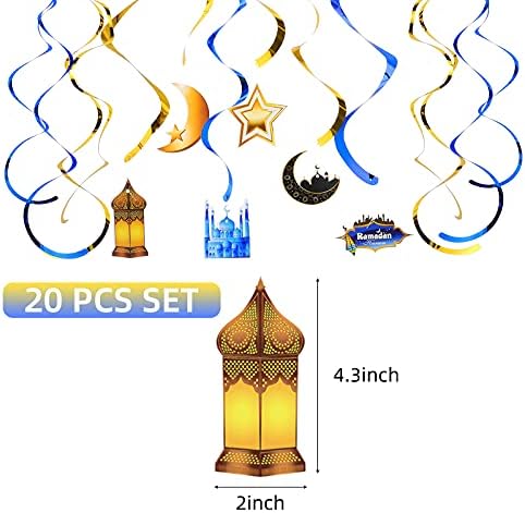 20 Pcs Mavi ve Altın Eid Süslemeleri Tavan Folyo Swirls Kağıt Ramazan Mübarek Asılı kiraz kuşu için Hanuka Hanuka Parti Malzemeleri