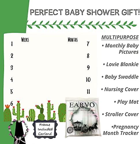 EARVO Kaktüs Bebek Aylık Milestone Battaniye Yumuşak Suluboya Battaniye Kız Erkek Kaktüs Çiçek Fotoğraf Arka Plan Battaniye