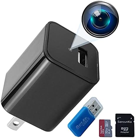 EUCAZ Casus Kamera Şarj Cihazı, Gizli Mini USB Kamera 1080p Gözetleme Kamerası Full HD,32GB SD Kart ve Çoklu Kart Okuyucu,