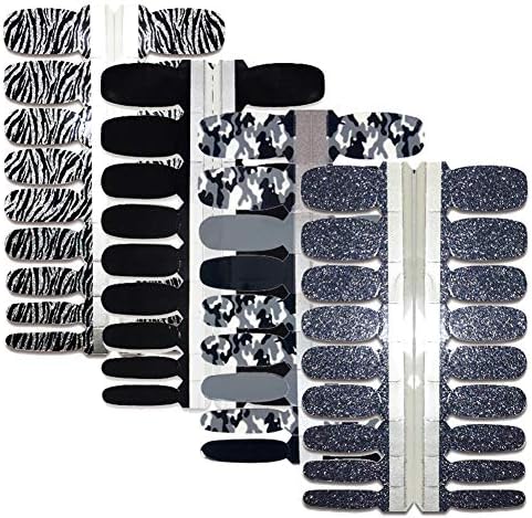 BornBeauty Oje Şeritler Siyah 4 Levhalar Yapıştırıcı Glitter Nail Art Etiketler Manikür Kitleri ıçin Kadın Kızlar Tırnak Ayak