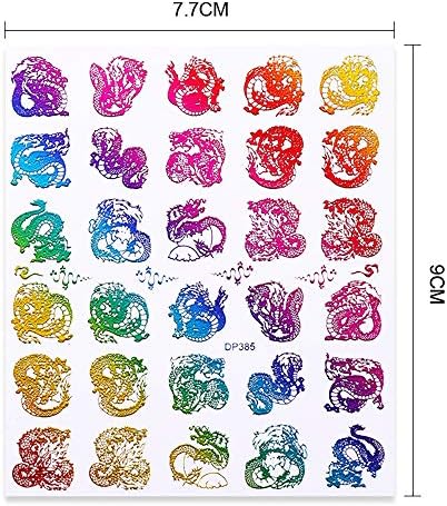 Houchu 14 Sayfalık Tırnak Çıkartmalar 3D Nail Art Etiketler Altın Bronzlaşmaya Ejderha Desen Transferi Çıkartmaları Renkli