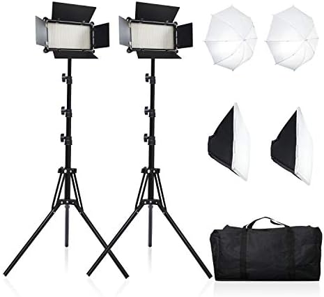 Şemsiye Difüzör ve Softbox ile 2 Paket LED video ışık Kiti, Standlar ve Çanta ile Fotoğraf paneli ışık Kiti, 600 SMD LED/Parlaklık