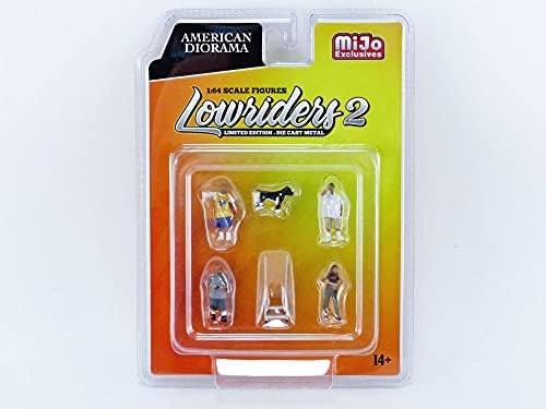 Lowriders 2 6 Parça Diecast Seti (4 Figürler, 1 Köpek ve 1 Aksesuar) 1/64 Ölçekli Modeller için Amerikan Diorama 76461