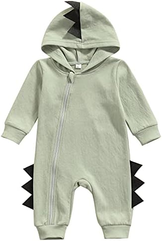 Cutoluca Yenidoğan Erkek Bebek Kız Hoodie Romper Dinozor Toddler Uzun Kollu Fermuar Kapüşonlu Tulum Bebek Kıyafet Giyim