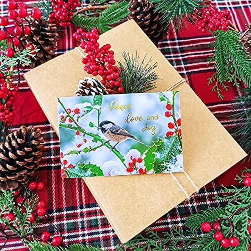 Winlyn 120 Takım Noel Kartları Tatil Kartları Zarflar Çıkartmalar ile Çeşitler Toplu 6 Tasarımlar Altın Folyo Merry Christmas