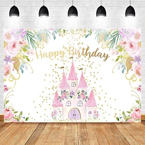 Mocsicka Pembe Kale Doğum Günü Zemin Prenses Çiçek Doğum Günü Partisi Süslemeleri Fotoğraf Arka Planında Altın Noktalar Tatlı
