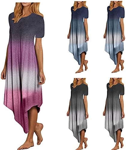 ZASUN Rahat Midi Elbiseler Kadınlar için Kısa Kollu O Boyun Midi Elbiseler Moda Batik Yaz Plaj Elbiseleri Artı Boyutu Sundress