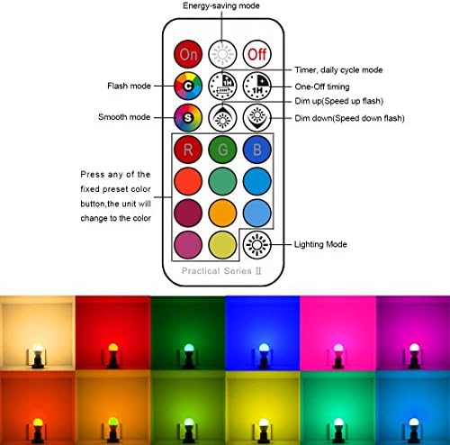 LED Ampuller 40 Watt Eşdeğer Renk Değiştirme E26 Vida 45°, 12 Renk Kısılabilir Sıcak Beyaz 2700K RGB LED Spot Ampul 5W Uzaktan