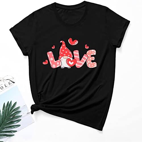 Bayan sevgililer Günü T-Shirt, Rahat Crewneck Sevimli Gnome Tops, Kısa Kollu Moda Gevşek Fit Çiftler Tee