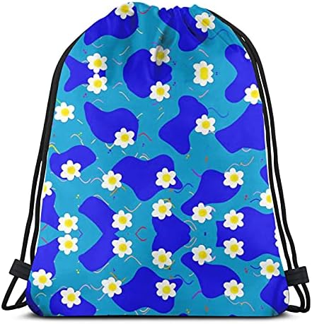 İpli sırt çantası Çanta Erkekler Kadınlar için Mavi Beyaz Çiçek Dayanıklı Katlanabilir ipli çanta için Yoga Spor Seyahat spor
