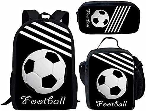 Cumagical Gençler Erkek Rahat Sırt Çantası Set 3 Parça Futbol Desen Açık Çanta Öğle Çanta Kalem Kutusu