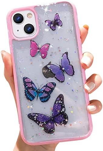 Kelebek Bling Şeffaf Kılıf iPhone 13 ile Uyumlu, wzjgzdly Glitter Kılıf Kadınlar için Sevimli İnce Yumuşak Kaymaz Koruyucu
