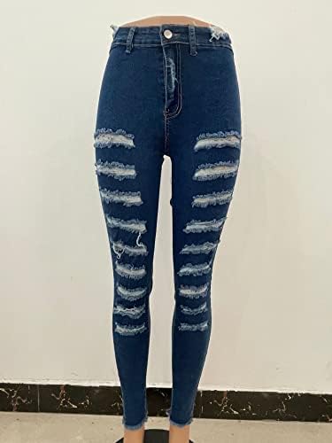 Kadınlar için Skinny Ripped Dar Kot Yüksek Bel Slim Fit Kot, ham Hem Streç Sıkıntılı Denim Pantolon Ayak Bileği Pantolon (Lacivert,