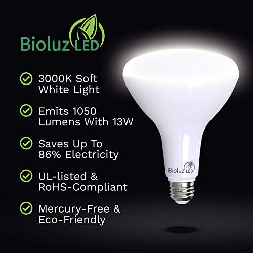 Bioluz LED 3000K (Yumuşak Beyaz) Kısılabilir Projektör, 110° Işın Açısı, Orta Taban (E26), Kısılabilir, UL Listeli BR40 LED