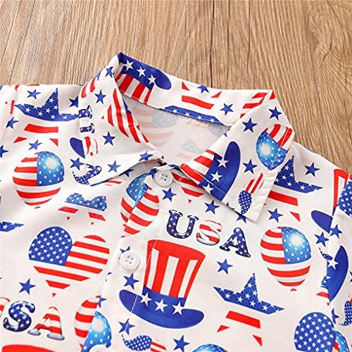 Toddler Bebek Erkek Beyefendi Kıyafetler Set Amerikan Bayrağı Baskı Gömlek Rahat Şort Yaz Çocuk Giyim Takım Elbise