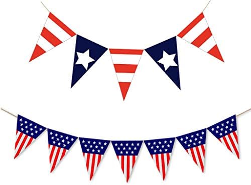 ABD Bayrağı Amerikan Çuval Bezi Afiş Bağımsızlık Günü Partisi Dekor Beyaz ve Mavi Yıldız Afiş 4 Temmuz Dekor (üçgen 2 adet)
