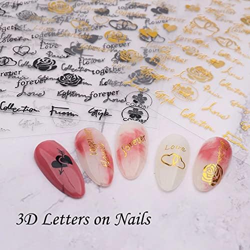KESİO 1 Pc 3D Mektup Metal Tırnak Sticker Altın Gül Yapıştırıcı Gümüş Aşk Kalp Çıkartmaları Nail Art Dekorasyon için sevgililer