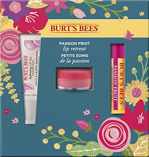 Burt's Bees Sevgililer Günü Hediyesi, Kadınlar için 3 Dudak Bakım Ürünü, Dudak Geri Çekilme Seti-Tutku Meyvesi Dudak Kremi,