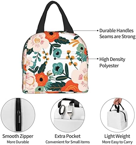 Canesert Yalıtımlı Öğle Yemeği çantası Kullanımlık Soğutucu Termal Renkli Çiçek Tote Çanta İle Ön Cep İçin Kadın Erkek Seyahat