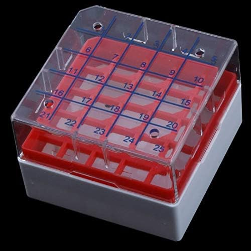 EuısdanAA Kırmızı Şeffaf Plastik Kare Şekli 25 Yuvaları Cryovial saklama kutusu (Caja de almacenamiento criovial de 25 ranuras