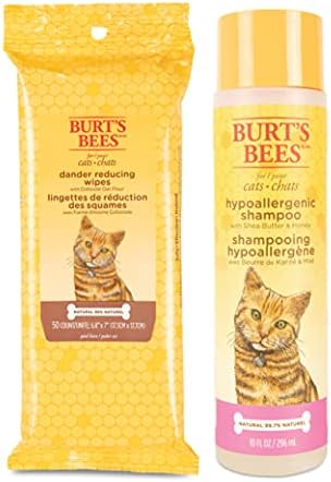Burt's Bees for Cats Hipoalerjenik Şampuan ve Tüyü Azaltıcı Bakım Mendilleri-Kedi Tüyü için Kedi Şampuanı ve Mendilleri, Kedi