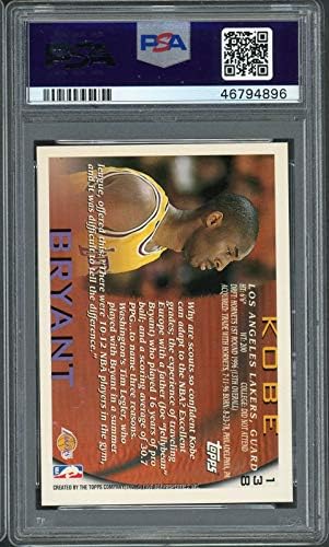 Kobe Bryant 1996 Topps Basketbol Çaylak Kartı RC 138 Dereceli PSA 8
