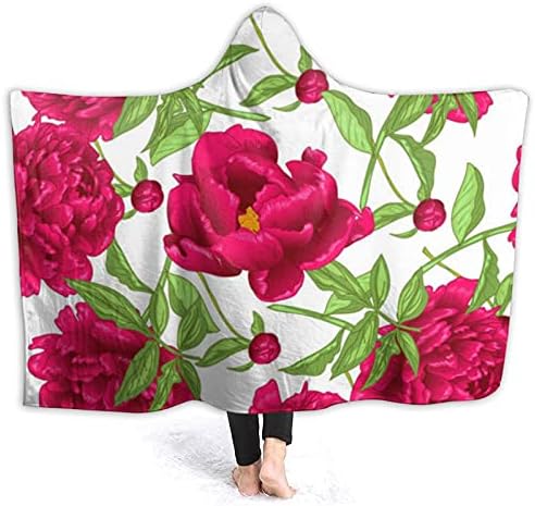 Retro Çiçek Kırmızı Çiçek Baskılı Kapşonlu Battaniye Giyilebilir Atmak Battaniye Yetişkinler için Hediye Hafif Pazen Hoodie
